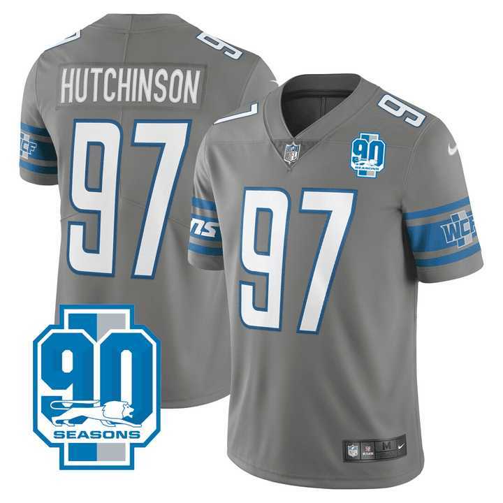 Men%27s Detroit Lions #97 Aidan Hutchinson Grey 2023 90th Anniversary Vapor Untouchable Limited Jersey Dzhi->las vegas raiders->NFL Jersey